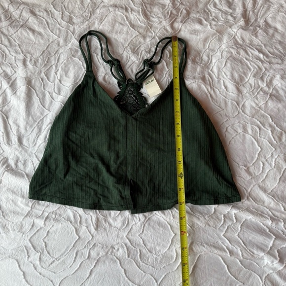 Aerie Army Green Crop Top Lace Detail Racerback Built in Bra - Picture 2 of 7